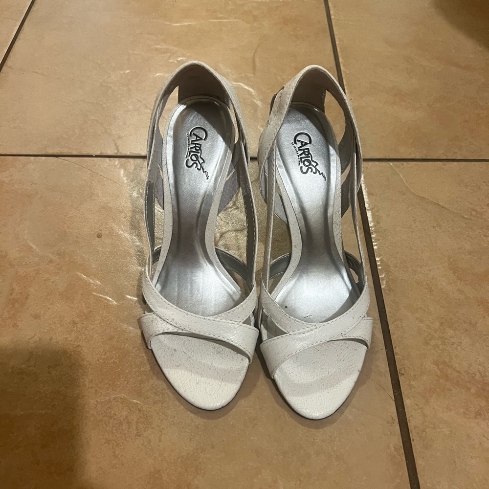 Carlos by Carlos Santana Ivory Open-Toe Slingback Heels